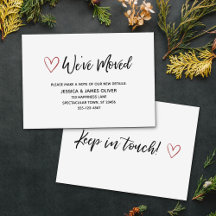 Tarjeta de escritura a mano "Hemos movido" con cor