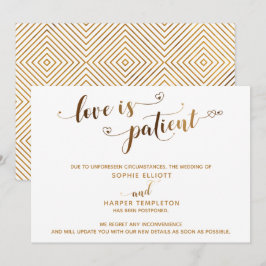 Tarjeta de Escritura Dorada de Boda Pospuesta Amor