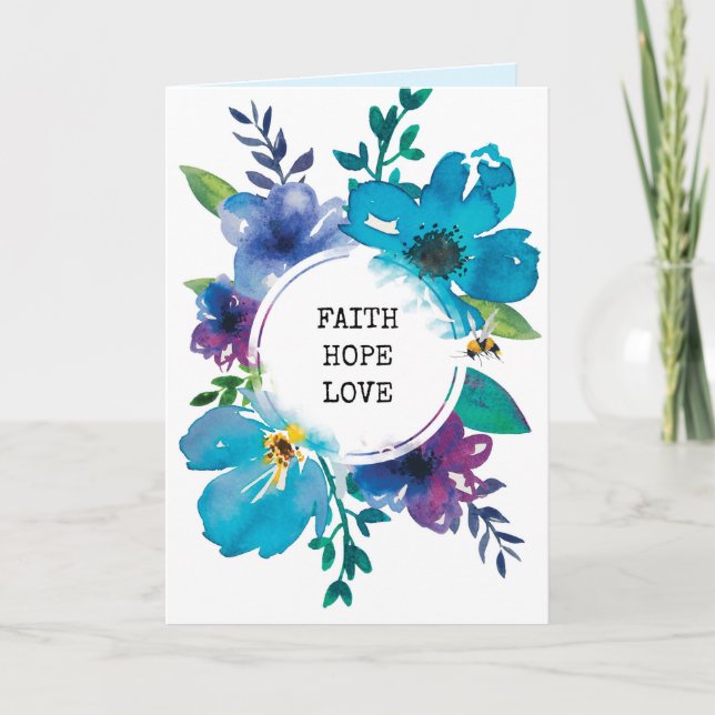 Tarjeta de escritura floral de la biblia azul acua (Anverso)