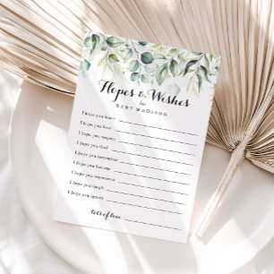 Tarjeta de esperanzas y deseos para baby shower de