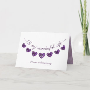 Tarjeta de esposa romántica morada 33 de Bunting