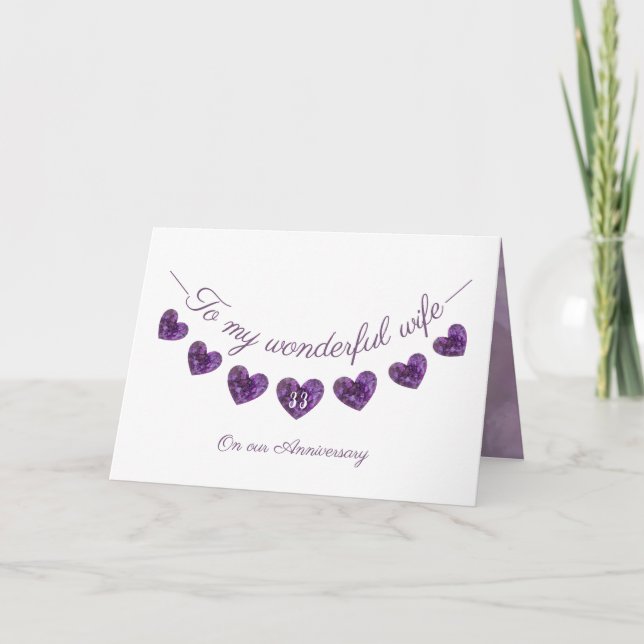 Tarjeta de esposa romántica morada 33 de Bunting (Anverso)