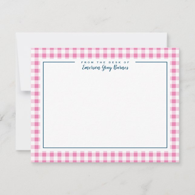 Tarjeta de estatalidad Gingham de acento azul rosa