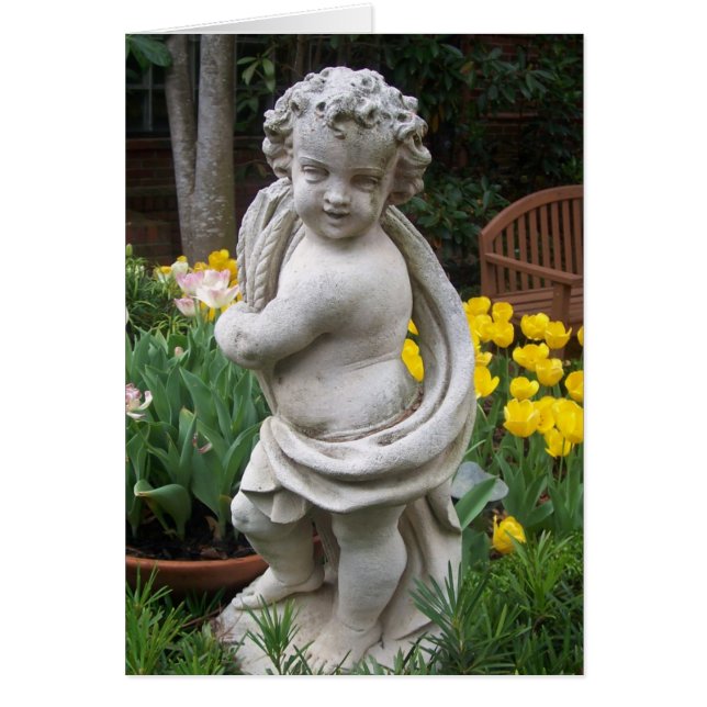 tarjeta de estatua y tulipanes (Frente)