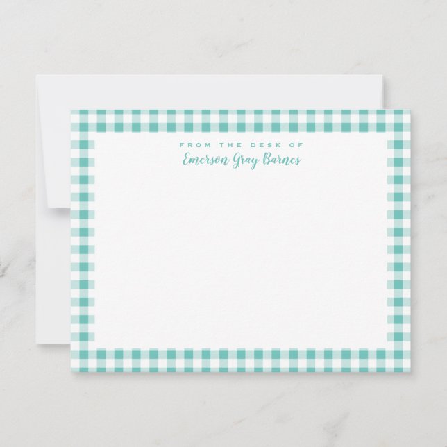 Tarjeta de estatus personal Sea Green Gingham Chec (Anverso)