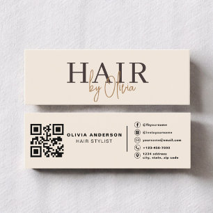 Tarjeta de estilista de cabello con código QR beig