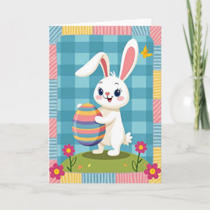 Tarjeta de estilo acuarela de conejito con huevo