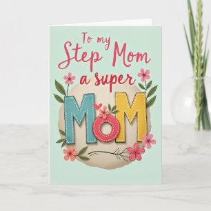 Tarjeta de estilo de bordado de mamá azul verdoso