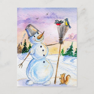 Tarjeta de estilo ruso para navidades snowman