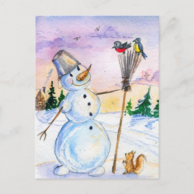 Tarjeta de estilo ruso para navidades snowman (Anverso)