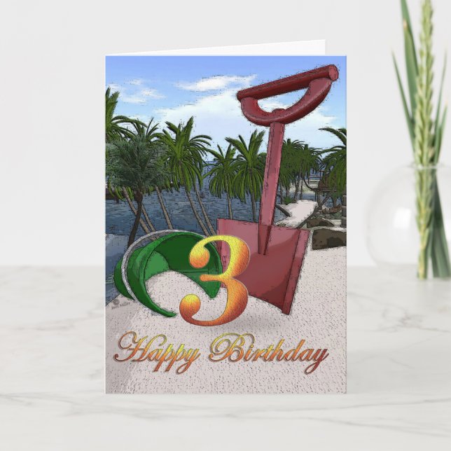 Tarjeta de estilo tropical de cumpleaños de arena  (Anverso)