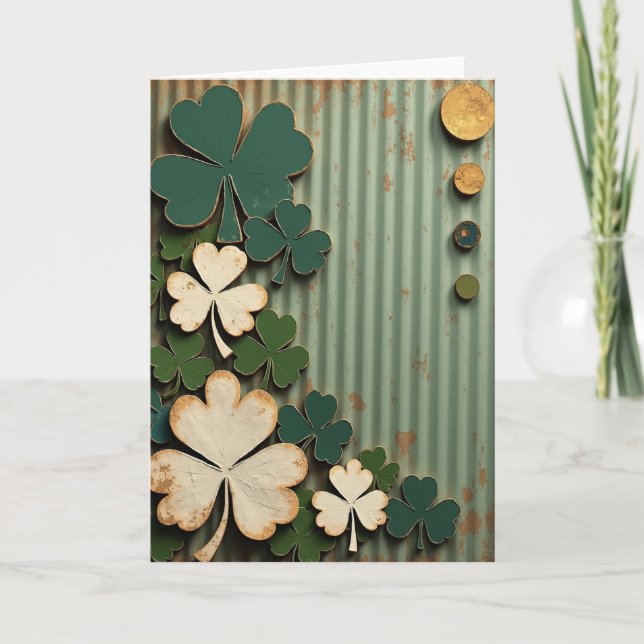Tarjeta de estilo vintage Lucky Shamrocks (Anverso)