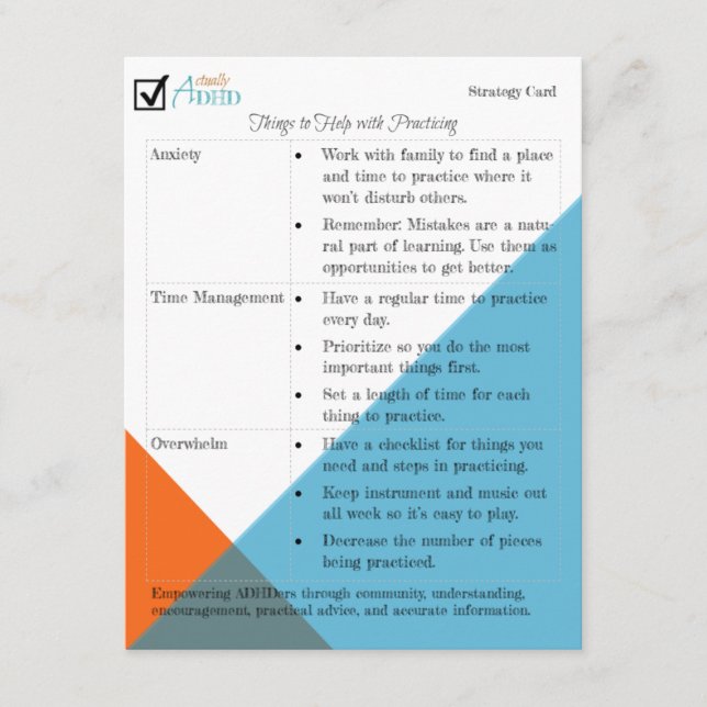 Tarjeta de estrategia de práctica musical (Anverso)