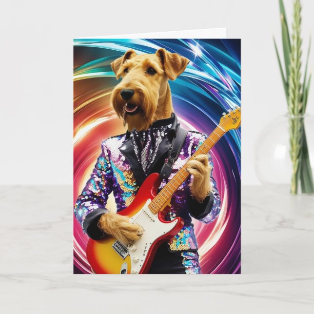 Tarjeta de estrella de rock Airedale linda (Anverso)