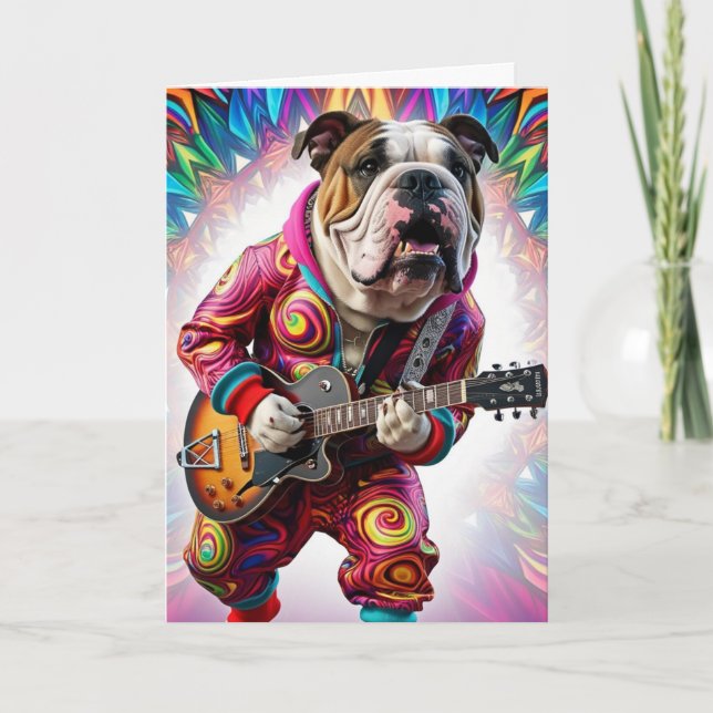 Tarjeta de estrella de rock de Bulldog divertido (Anverso)