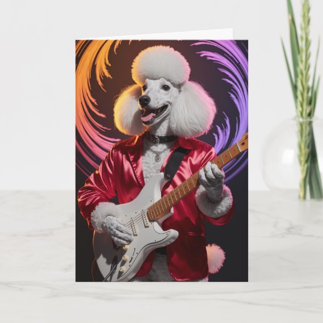 Tarjeta de estrella de rock de caniche divertido (Anverso)