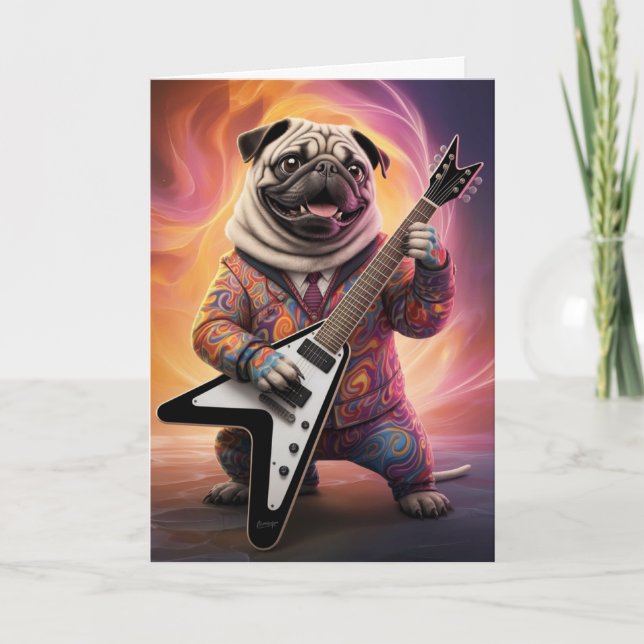 Tarjeta de estrella de rock de Pug lindo (Anverso)