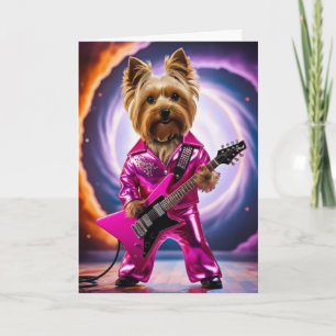 Tarjeta de estrella de rock de Yorkie linda