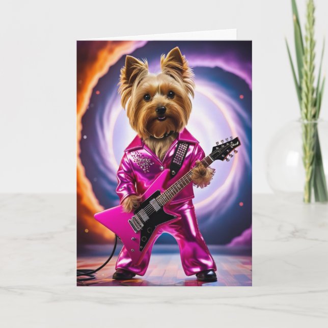 Tarjeta de estrella de rock de Yorkie linda (Anverso)