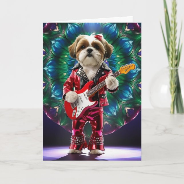 Tarjeta de estrella de rock linda Shih Tzu (Anverso)