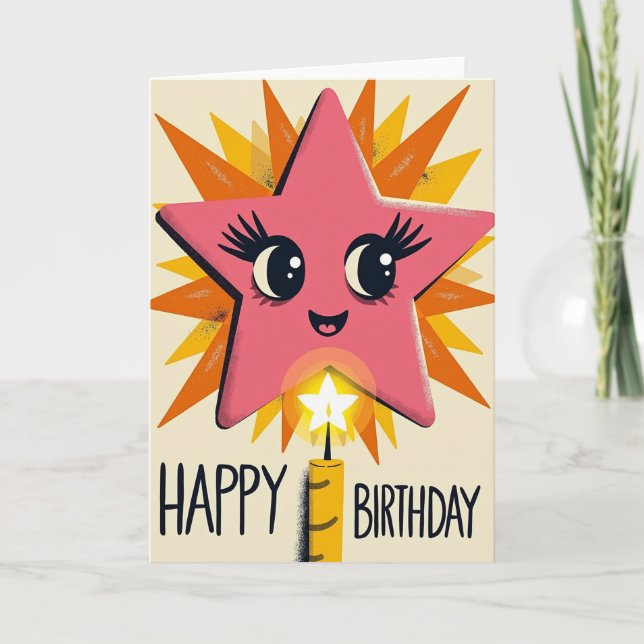 Tarjeta de estrella rosa alegre (Anverso)