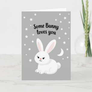 Tarjeta de estrellas con algún conejito que te ama