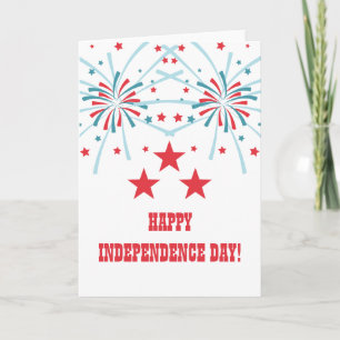 Tarjeta de estrellas y fuegos artificiales del 4 d