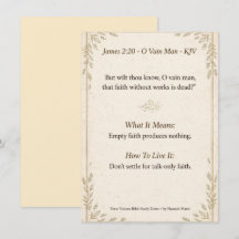 Tarjeta de estudio de la Biblia Santiago 2:20 RVR 