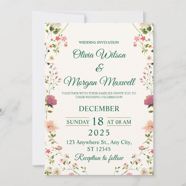 Tarjeta de evento de flor de acuarela con texto pe (Anverso)