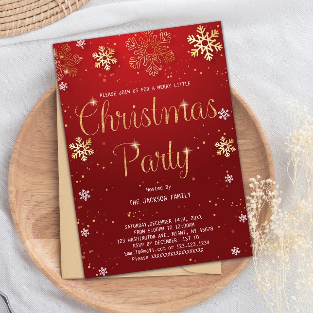 Tarjeta de evento para Navidades de personalizable (Red Glitter Christmas Invitations)