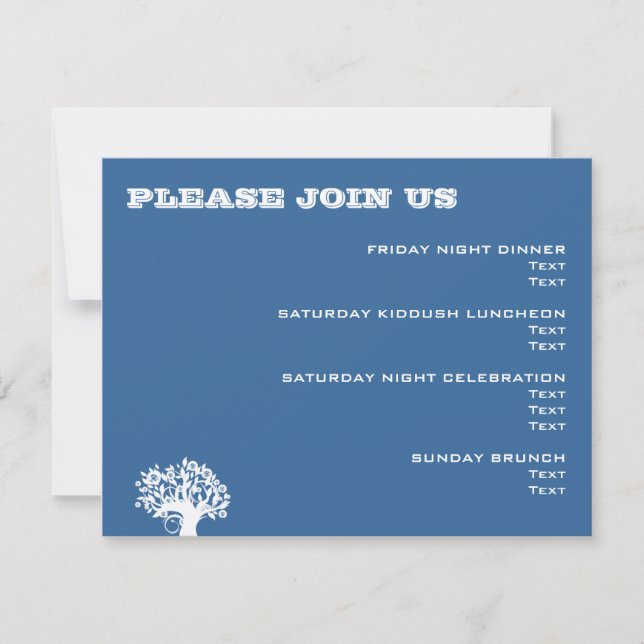 Tarjeta de eventos del Boda Ashton Tree Bar Mitzva (Anverso)