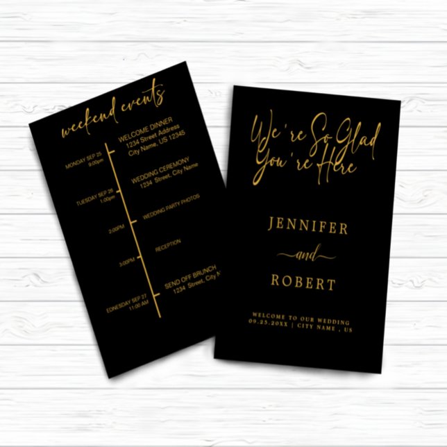 Tarjeta de eventos Gold Calligraphy boda (wedding weekend events card)