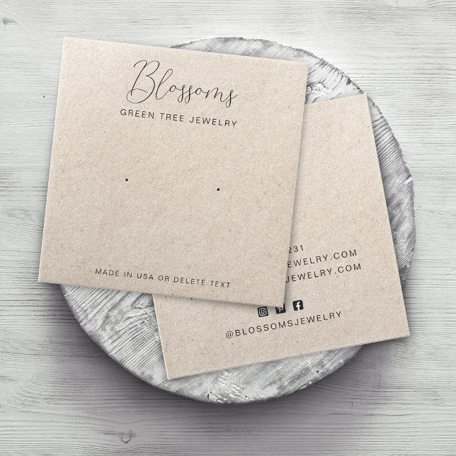 Tarjeta de exhibición de pendientes de estudio de  (Personalized Rustic Faux Kraft Paper Stud Earring Display Card)