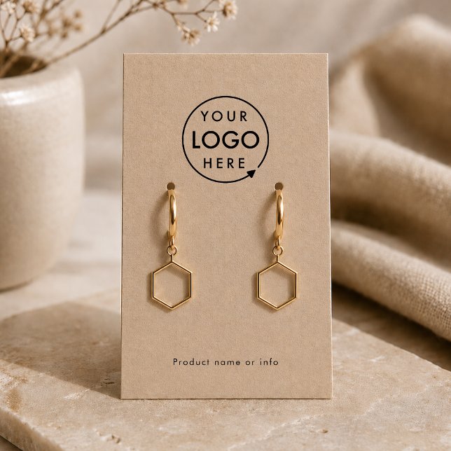 Tarjeta de exhibición de pendientes | Tarjetas de  (Modern natural rustic kraft earring display card by Guava - clean, stylish, and customizable)