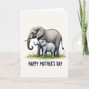 Tarjeta de familia de elefantes en acuarela