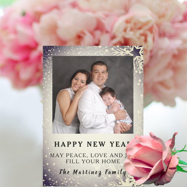 Tarjeta de familia Happy New Year Silver Color Sno (Subido por el creador)