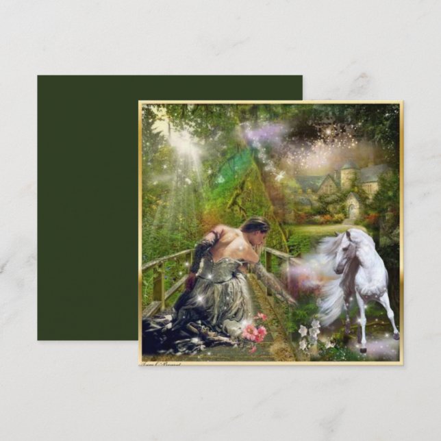 Tarjeta de fantasía de caballo blanco y princesa (Anverso / Reverso)