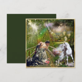 Tarjeta de fantasía de caballo blanco y princesa