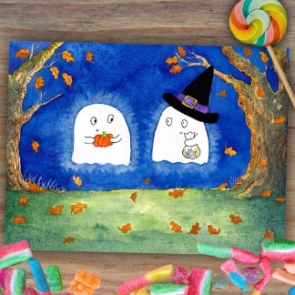 Tarjeta de fantasmas de Halloween lindos por Nicol