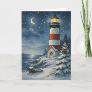 Tarjeta de faro para navidades