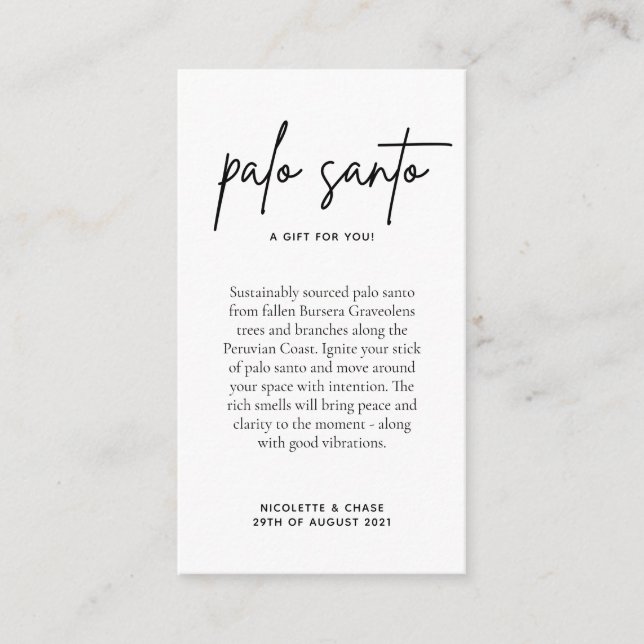 Tarjeta de favor de boda Palo Santo (Anverso)