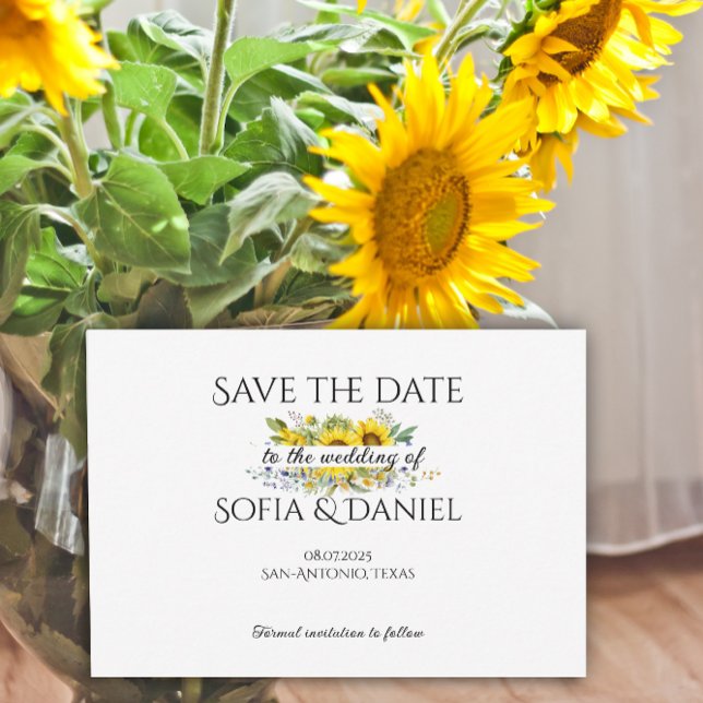 Tarjeta de fecha de boda al agua con girasoles Sav (Subido por el creador)