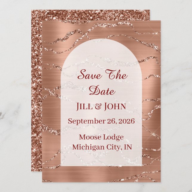 Tarjeta de Fecha de Boda Arqueada para Guardar Ros (Anverso / Reverso)