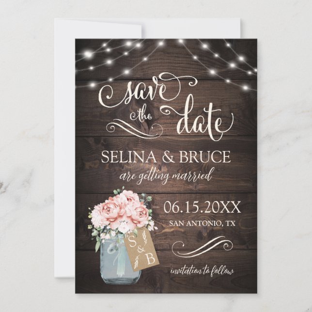 Tarjeta de fecha de boda de florero de mason de ma (Anverso)