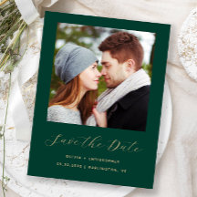 Tarjeta de fecha de boda esmeralda verde dorado mi