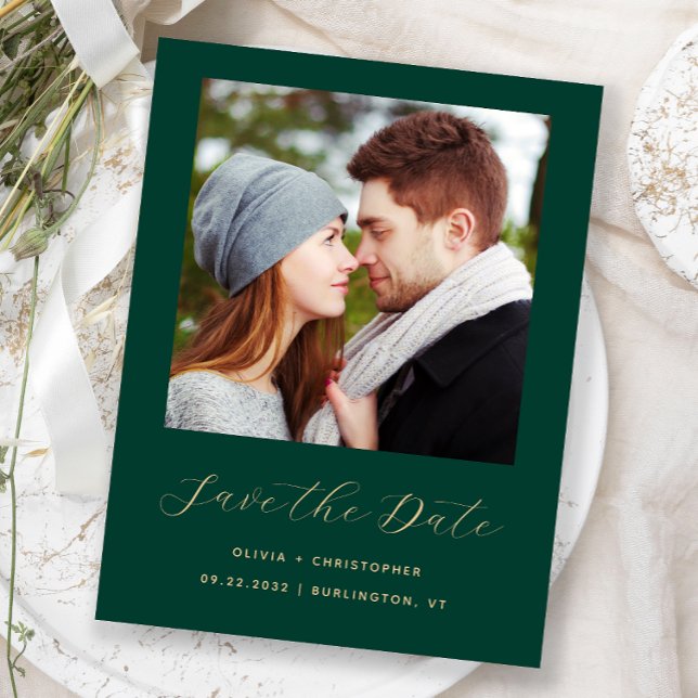 Tarjeta de fecha de boda esmeralda verde dorado mi (Subido por el creador)