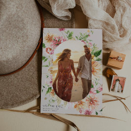 Tarjeta de fecha de guardado de la foto floral del