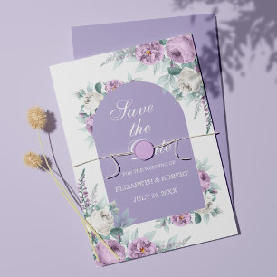 Tarjeta de fecha de salvación floral lavanda púrpu