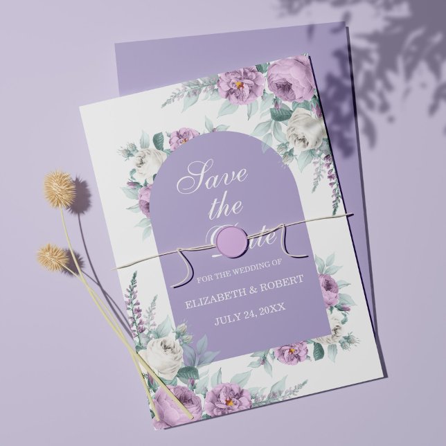 Tarjeta de fecha de salvación floral lavanda púrpu (Subido por el creador)