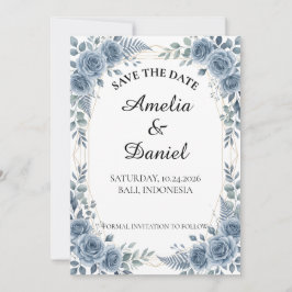 Tarjeta de fecha de salvado floral acuarela azul